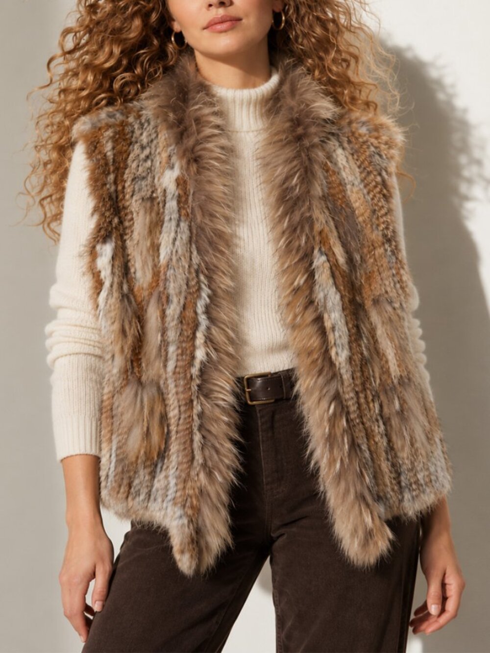 Love Token Genuine Rabbit Brown Fur Vest Size L